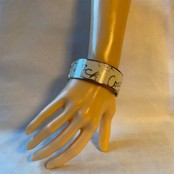 Coach Signature Bangle Bracelet in Cream and SIlver - Picture 4 of 10